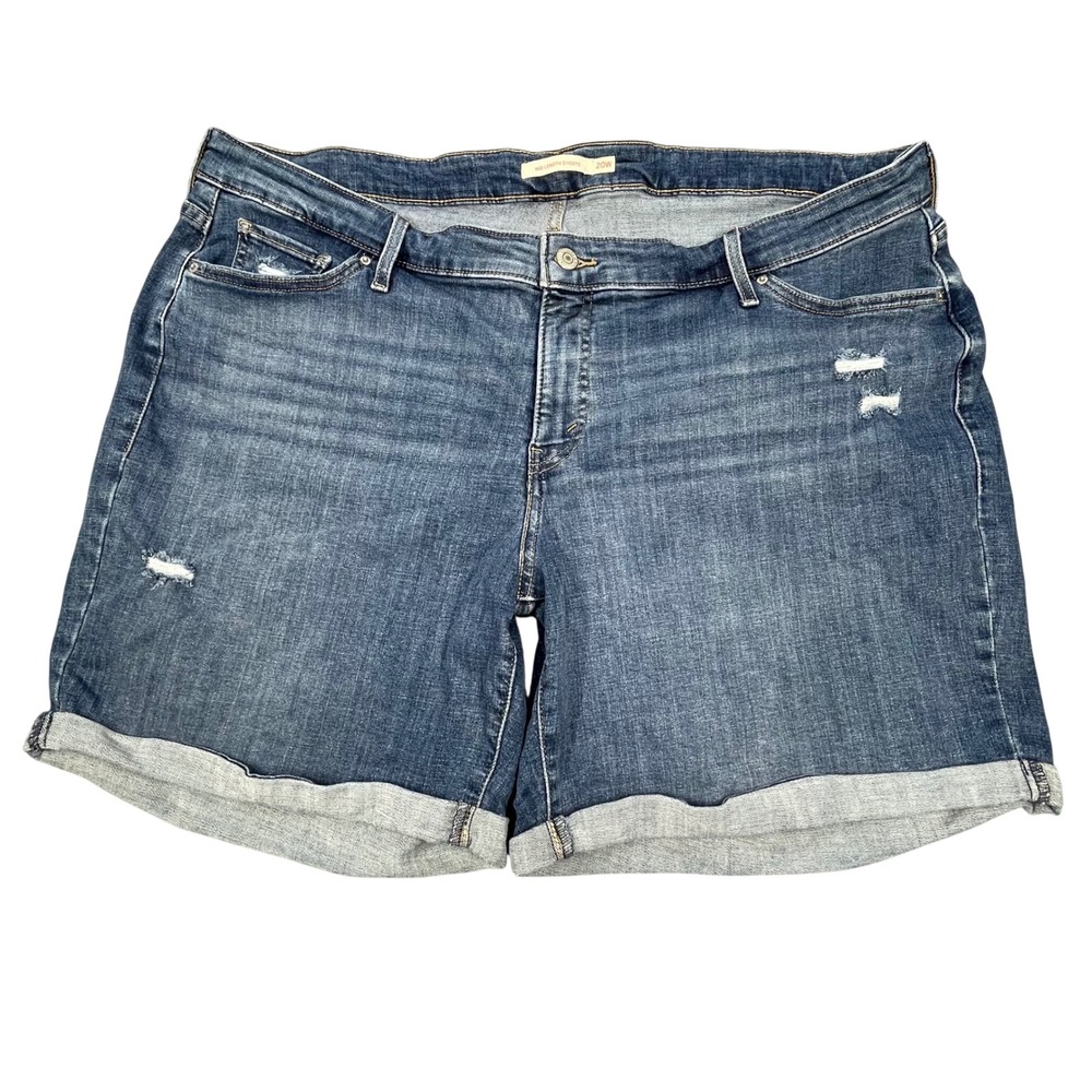 Levi's Blue Mid Length Distressed Cuffed Denim Jean Shorts Women 20W